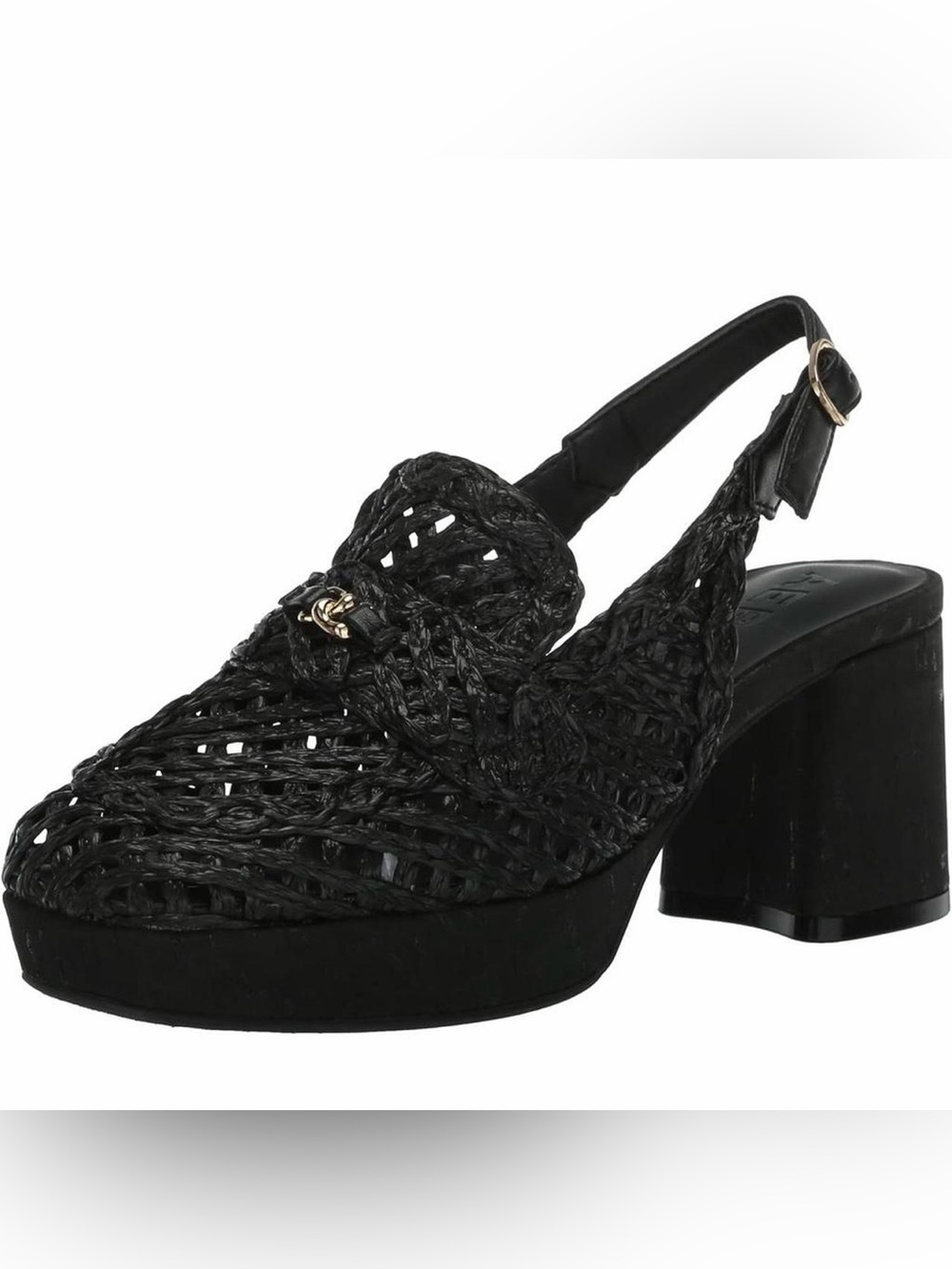 Aerosoles Santiago Raffia Slingback Platform Chunky Heels Black Size 11 Boho